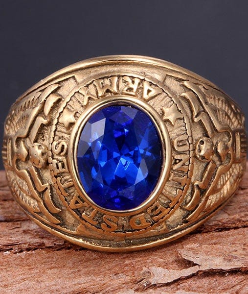 bague US Army homme pierre bleue