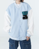 blouson américain universitaire bleu clair