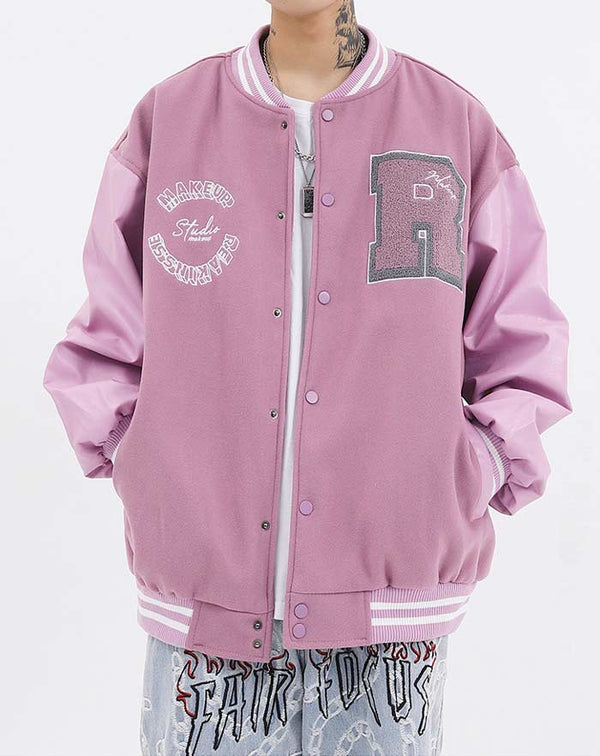 blouson université américaine rose pâle