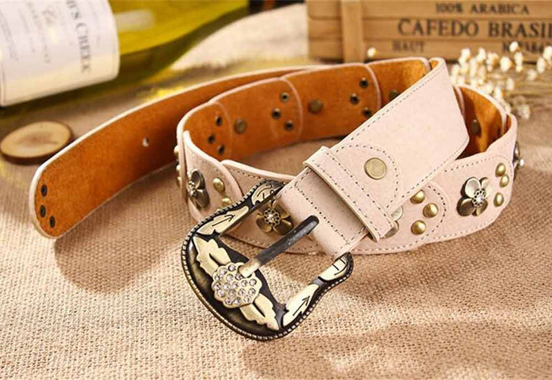 ceinture blanche boucle cuivre cowgirl