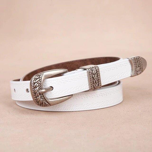 ceinture blanche boucle metal concho