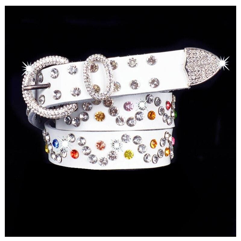 ceinture blanche pierres colorees
