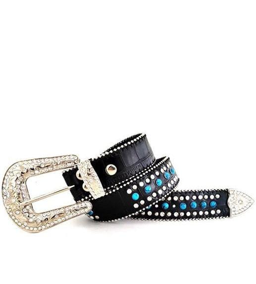 ceinture noire style concho turquoise