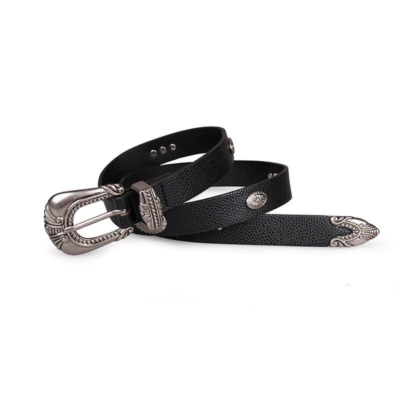 ceinture noire cowboy boucle metal