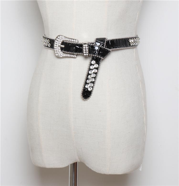 ceinture noire cuir strass cowboy