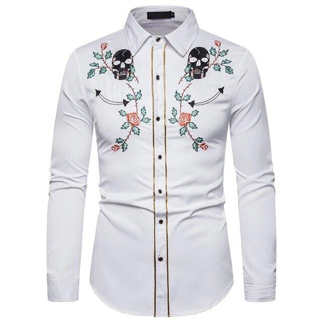 chemise motif floral tete de mort