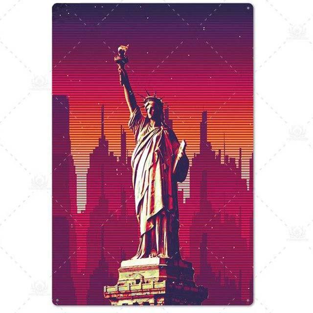 deco design statue liberte fond mauve