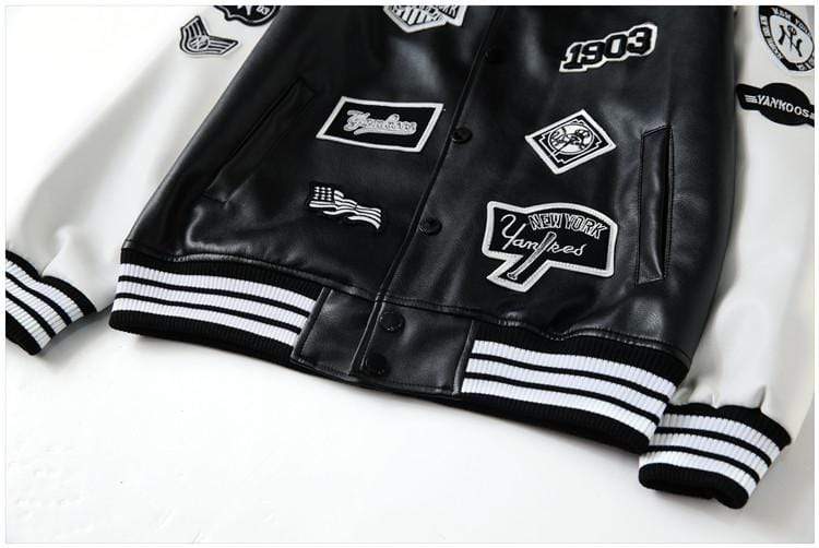 details patchworks blouson teddy
