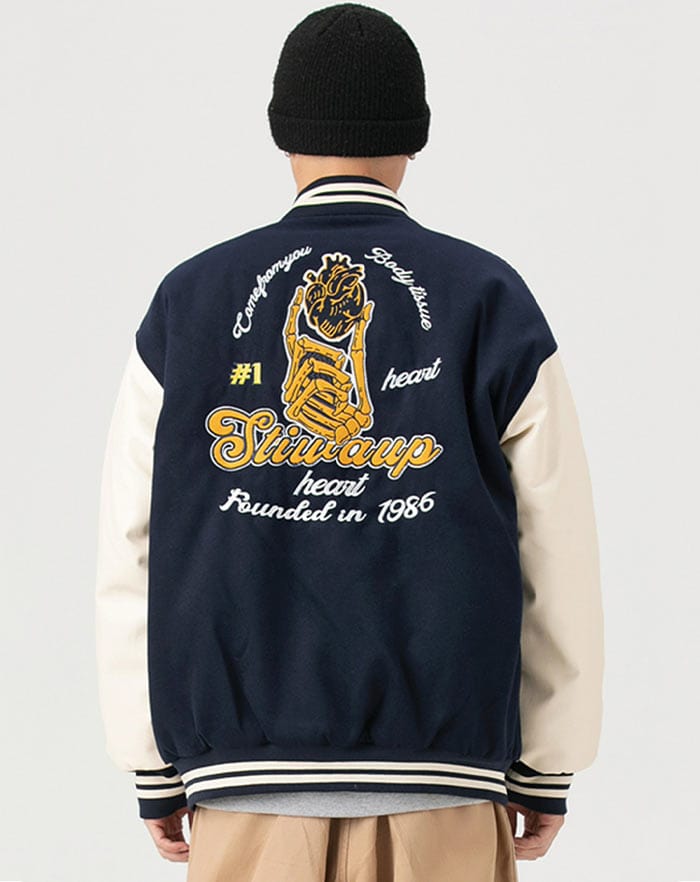 dos blouson teddy américain bleu nuit