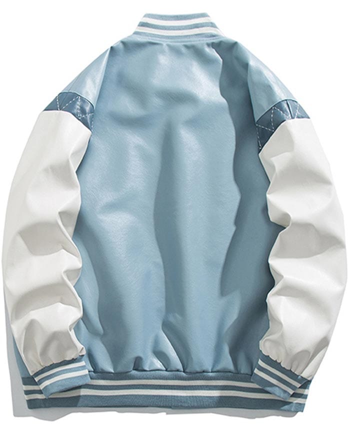 dos blouson varsity université bleu clair