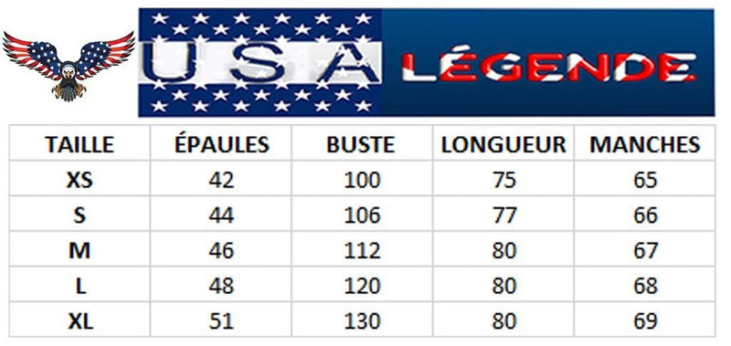 guide tailles chemise drapeau américain