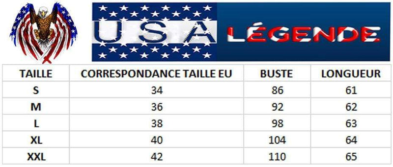 guide tailles debardeur femme imprime americain