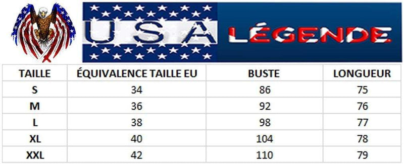 guide tailles debardeur femme motif drapeau us