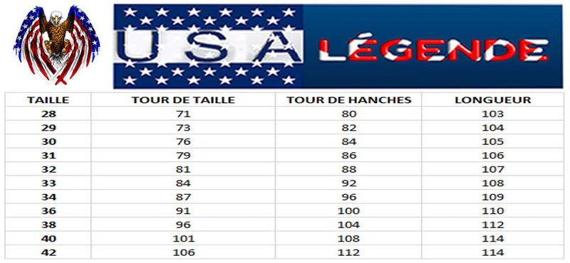 guide tailles jean drapeau americain