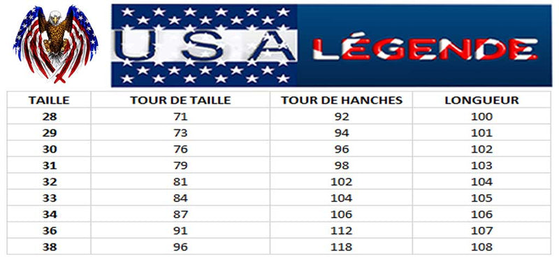 guide tailles pantalon drapeau americain