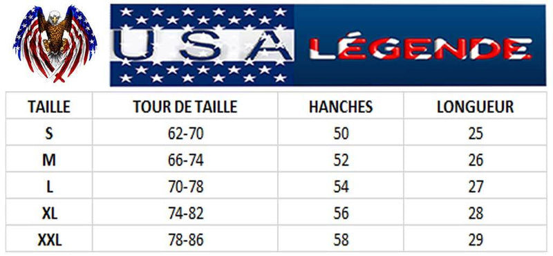 guide tailles short bain drapeau usa femme