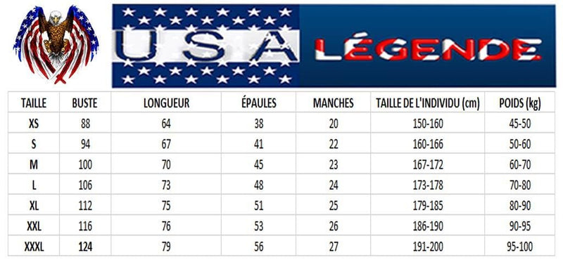 guide tailles tee shirt police americaine