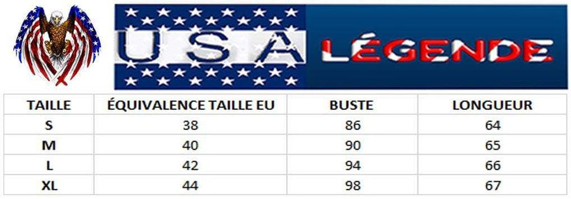 guide des tailles debardeur femme motif drapeau usa