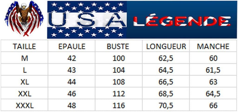 guide des tailles veste style americain