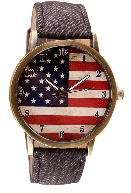 montre drapeau us noire