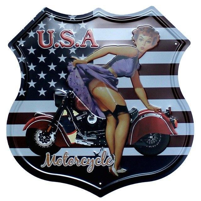 plaque pin up usa motorcycle