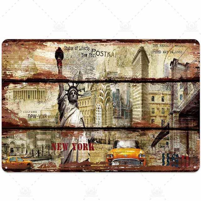 plaque deco carte postale new york statue liberte symboles us