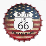 plaque deco forme bouchon bierre drapeau us route 66