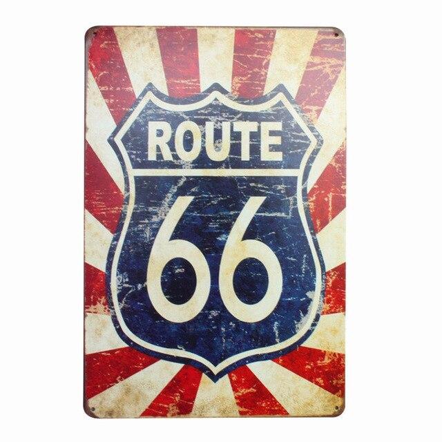 Plaque Métal Vintage Route 66 Avec Panneaux De Signalisation