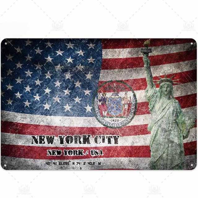 plaque deco new york avec drapeau americain 