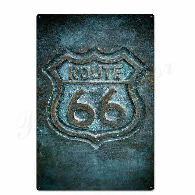 plaque route 66 vintage bleue