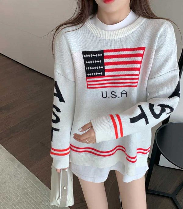 Pull Drapeau Americain Femme USA LEGENDE