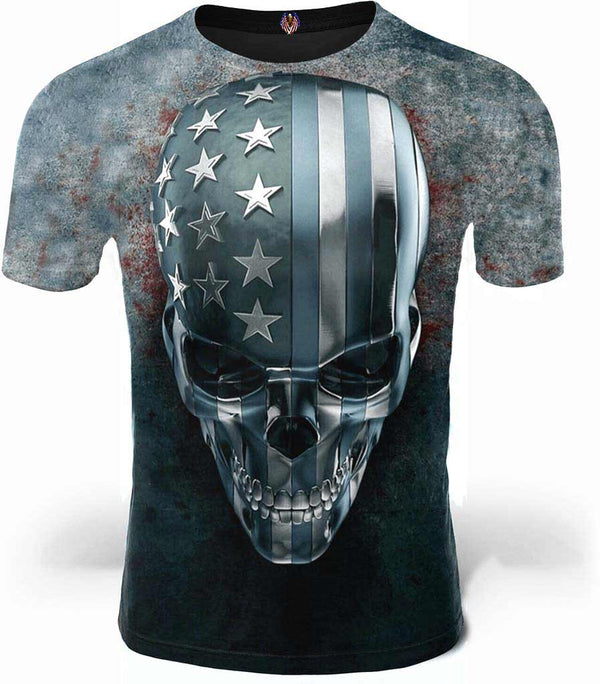 t shirt tete de mort drapeau americain